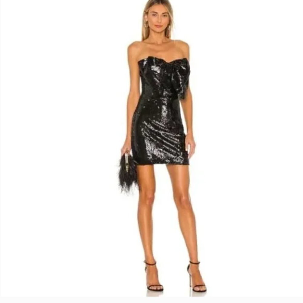NEW Ronny Kobo Lindsay Black Sequin Bow Mini Dress